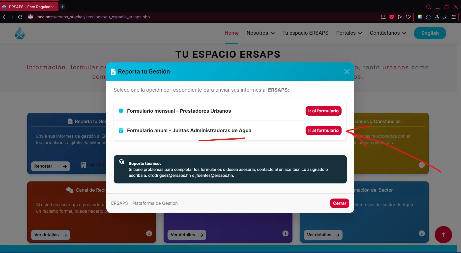 Selección de tipo de EPS urbano en la plataforma
