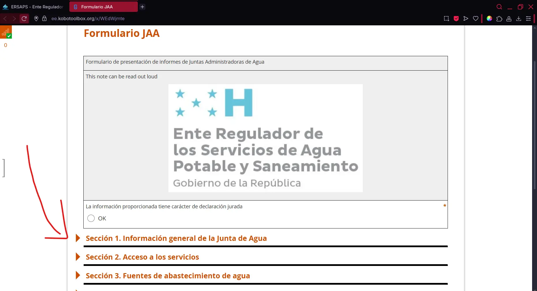 Formulario con secciones plegables desplegables